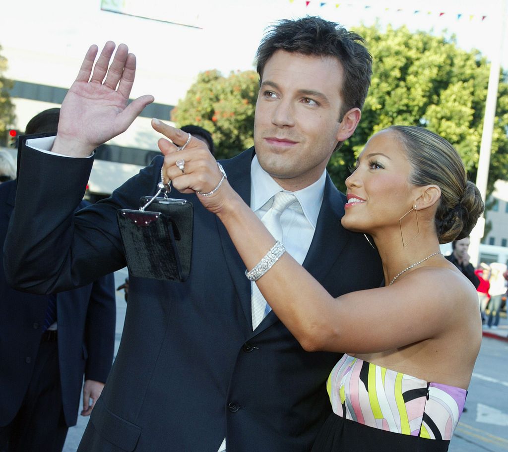 LOS ANGELES - FEBRUARY 9:  Actor Ben Affleck (L) and his fiance actress/singer Jennifer Lopez arrive at the premiere of "Daredevil" at the Village Theatre on February 9, 2003 in Los Angeles, California. (Photo by Kevin Winter/Getty Images)